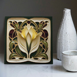 Azulejo De Cerâmica Arte Nova Lírio Calla Simétrico Arte Floral de Par