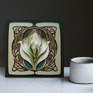 Azulejo De Cerâmica Arte Nova Lírio Calla Simétrico Arte Floral de Par