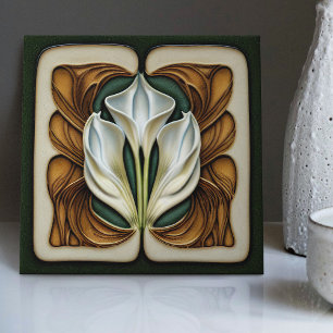 Azulejo De Cerâmica Arte Nova Lírio Calla Simétrico Arte Floral de Par