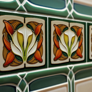 Azulejo De Cerâmica Arte Nova Lírio Calla Simétrico Arte Floral de Par