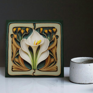 Azulejo De Cerâmica Arte Nova Lírio Calla Simétrico Arte Floral de Par