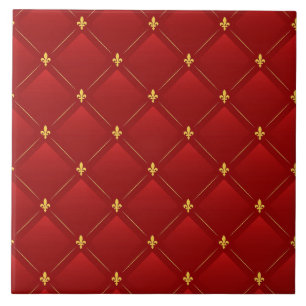 Azulejo De Cerâmica Arte Nova Vermelha e Dourada