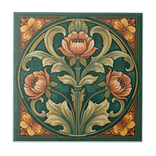 Azulejo De Cerâmica Arte Novo Antiga Decoração Majólica Floral Artesan