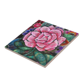 Azulejo De Cerâmica Arte Novo Botânico Floral Caprichoso Rosa Cor-de-R