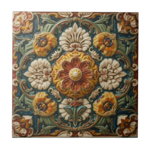 Azulejo De Cerâmica Arte Novo Deco Majólica Floral Artesanal Antiga