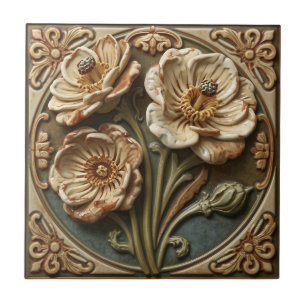 Azulejo De Cerâmica Arte Novo Deco Majólica Floral Artesanal Antiga
