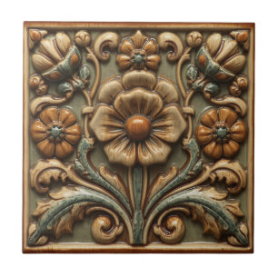 Azulejo De Cerâmica Arte Novo Deco Majólica Floral Artesanal Antiga