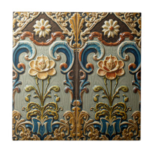 Azulejo De Cerâmica Arte Novo Deco Majólica Floral Artesanal Antiga
