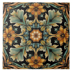 Azulejo De Cerâmica Arte Novo Deco Majólica Floral Artesanal Antiga