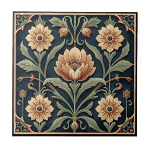 Azulejo De Cerâmica Arte Novo Deco Majólica Floral Artesanal Vintage