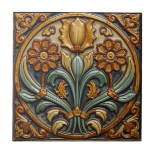Azulejo De Cerâmica Arte Novo Deco Majólica Floral Artesanal Vintage