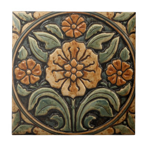 Azulejo De Cerâmica Arte Novo Deco Majólica Floral Artesanal Vintage