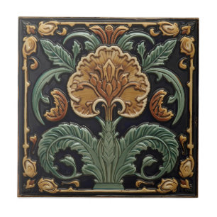 Azulejo De Cerâmica Arte Novo Deco Majólica Floral Artesanal Vintage