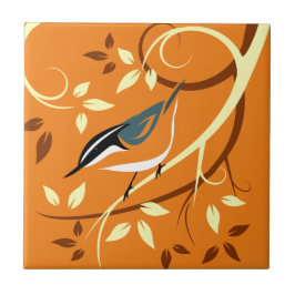 Azulejo De Cerâmica Arte Nuthatch Estilizada