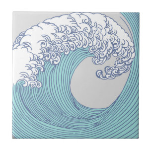 Azulejo De Cerâmica Arte Oceânica Onda Surf Japonês