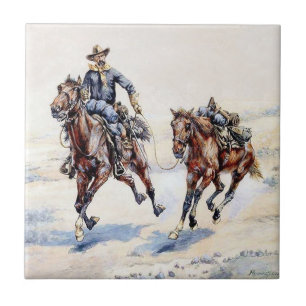 Azulejo De Cerâmica Arte Ocidental A Sela Vazia por Frederic Remington
