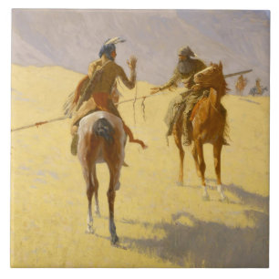 Azulejo De Cerâmica Arte Ocidental de Frederic Remington “A Reunião”