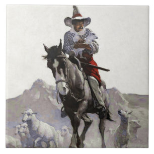 Azulejo De Cerâmica Arte Ocidental Resgatada por NC Wyeth