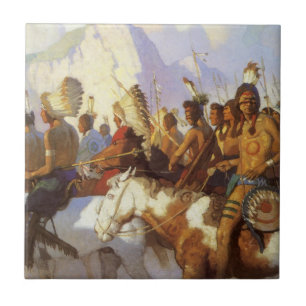 Azulejo De Cerâmica Arte Ocidental Vintage, Indian War Party por NC Wy