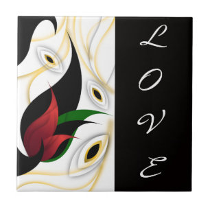Azulejo De Cerâmica Arte Ornamental Abstrata Preta, Dourada, Vermelha