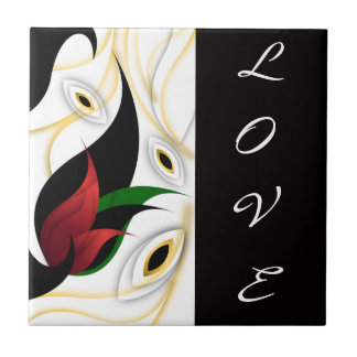 Azulejo De Cerâmica Arte Ornamental Abstrata Preta, Dourada, Vermelha