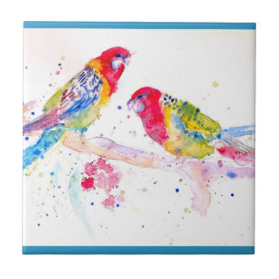 Azulejo De Cerâmica Arte papagaio Pintura Aquarela Teal