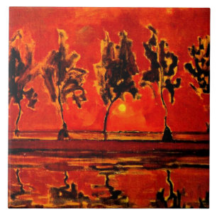 Azulejo De Cerâmica Arte Piet Mondrian, Árvores pelo Geine em Moonris