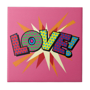 Azulejo De Cerâmica Arte Pop de Quadrinhos Retrô Divertido de AMOR