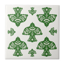 Azulejo De Cerâmica Arte popular de pássaros em verde natural elegante