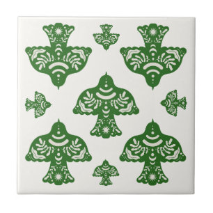 Azulejo De Cerâmica Arte popular de pássaros em verde natural elegante