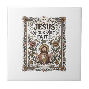 Azulejo De Cerâmica Arte Popular Jesus Fé Arte Popular Cristã Fé
