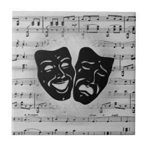 Azulejo De Cerâmica Arte Prateada Une Máscaras de Teatro