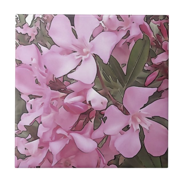 Azulejo De Cerâmica Arte Preta Rosa Laurel Oleander Rosa (Frente)