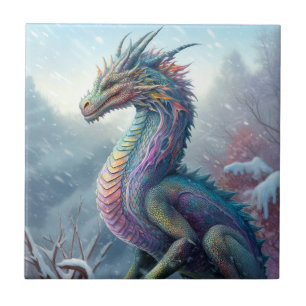 Azulejo De Cerâmica Arte Rainbow Dragon Na Fantasia Da Neve