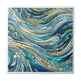 Azulejo De Cerâmica Arte Refinada Mosaico Teal Mar de Ondas
