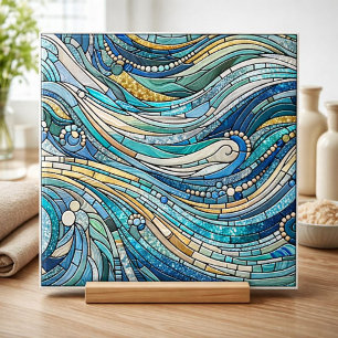 Azulejo De Cerâmica Arte Refinada Mosaico Teal Mar de Ondas