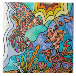 Azulejo de Cerâmica Arte Reflexo do Beija-flor Pei