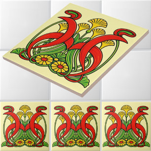 Azulejo De Cerâmica Arte Retro Art Nouveau 1902 Friso Floral Folhagem