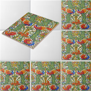 Azulejo De Cerâmica Arte Retro Art Nouveau Pavões & Frutas por Walter