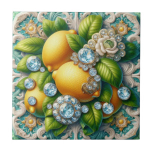 Azulejo De Cerâmica Arte sem Costura Art Déco Limões e Diamantes