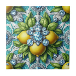 Azulejo De Cerâmica Arte sem Costura Art Déco Limões e Diamantes