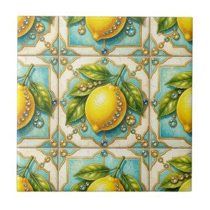 Azulejo De Cerâmica Arte sem Costura Art Déco Limões e Diamantes