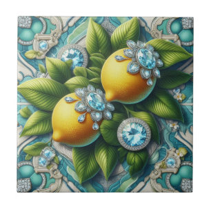 Azulejo De Cerâmica Arte sem Costura Art Déco Limões e Diamantes
