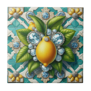 Azulejo De Cerâmica Arte sem Costura Art Déco Limões e Diamantes