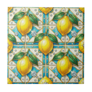 Azulejo De Cerâmica Arte sem Costura Art Déco Limões e Diamantes