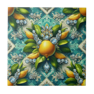 Azulejo De Cerâmica Arte sem Costura Art Déco Limões e Diamantes