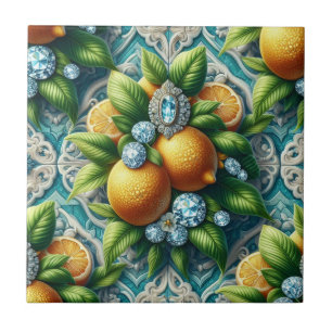 Azulejo De Cerâmica Arte sem Costura Art Déco Limões e Diamantes
