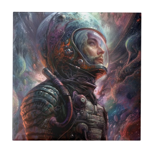 Azulejo De Cerâmica Arte sobre ficção científica astronauta (Frente)