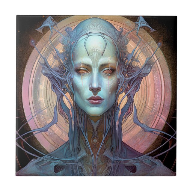 Azulejo De Cerâmica Arte surreal de Alienígena esquisita (Frente)