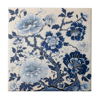 Azulejo De Cerâmica Arte Tradicional Chinesa de Flores com Tinta Azul